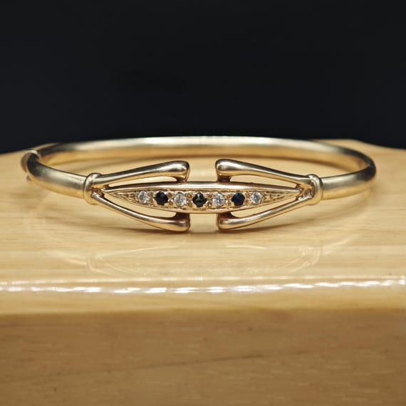 Solid 9ct Gold Bangle Sapphire Torque Bangle Vint… - image 9