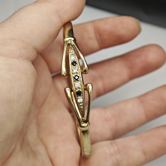 Solid 9ct Gold Bangle Sapphire Torque Bangle Vint… - image 3