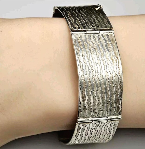 Vintage Solid Sterling Silver Chunky Bracelet Ban… - image 1