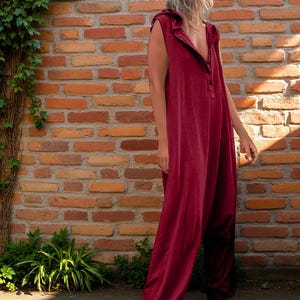 Cotton Summer Hooded Jumpsuit, Colourful Festival Jumpsuit, Lightweight Beach Holiday Outfit, Harem Boho Jumpsuit, Relaxed Hippie Jumpsuit