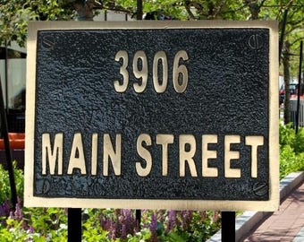 Custom Cast Brass Address Plaque | Black & Gold, Personalized Sign
