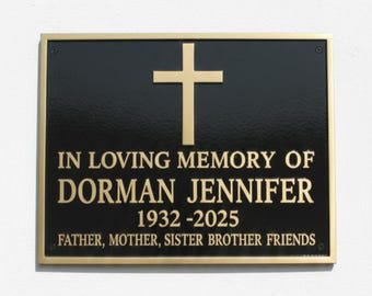 Custom Cast Brass Bronze Memorial Plaque — Black Weatherproof Grave Marker | Personalized Cemetery Tribute Sign for Death Anniversary