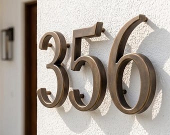 Solid Brass Floating House Numbers: Modern Address Sign, Vertical Mailbox Numbers