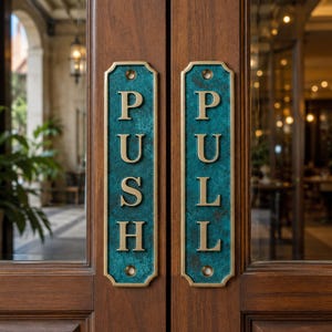 Placas PUSH & PULL em Bronze Maciço | Placas Vintage Premium para Empresas, Exterior, Portões, Hotéis, Escritórios e Residências