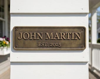 Plaque Familiale Personnalisée en Bronze | Plaque de Maison en Métal | Intérieur & Extérieur