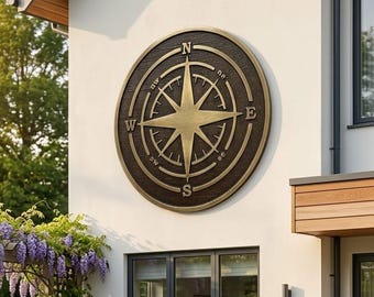 Personalized Bronze Compass  Plaque | Custom Metal Compass  Outdoor Wall Art for Direction | Nautical Garden Decor | Coastal Home Accent