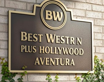 Custom Cast Bronze Sign – Vintage Hotel Marker Plaque, Business Logo Crest Name Plate