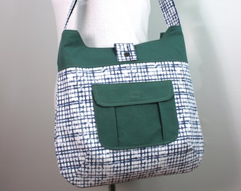Upcycled Blue and White Large Shoulder Bag