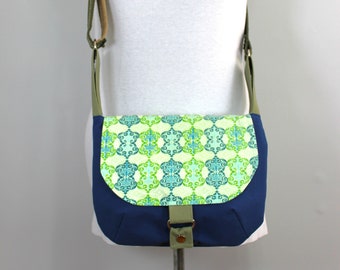 Upcycled Blue and Green Crossbody Messenger Purse