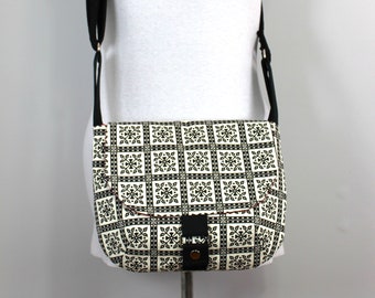 Upcycled Cream and Black Crossbody Messenger Purse