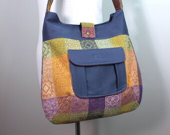 Upcycled Pastel Checkered Patterned Large Shoulder Bag