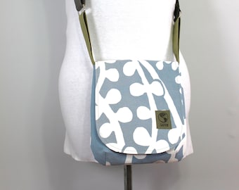 Upcycled Blue and White Small Messenger Crossbody