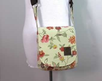 Upcycled Green and Rose Small Messenger Crossbody