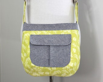 Upcycled Yellow, White and Blue Zippered Crossbody Purse