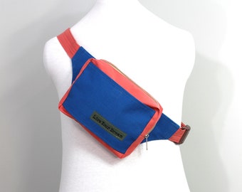 Upcycled Coral and Royal Blue Hip Bag, Fanny Pack, Bum Bag