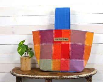 Upcycled Rainbow Plaid Small Market Tote, Project Tote