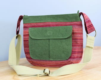 Upcycled Red Striped Zippered Crossbody Purse