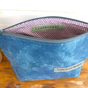 Upcycled Tie-dye Teal Zippered Project Bag, Make Up Bag, Storage Bag image 3