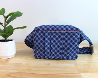 Upcycled Blue and White Patterned Hip Bag, Fanny Pack