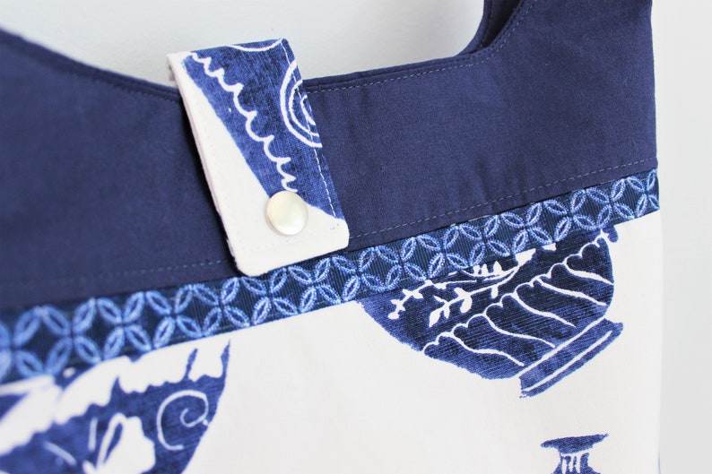 Large Upcycled Blue and White Tea Pot Motif Shoulder Bag Etsy