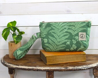 Upcycled Green Fern Zippered Wristlet