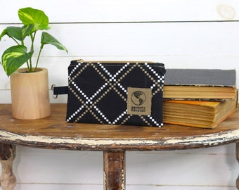 Upcycled Black and Tan Zippered Pouch