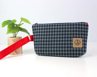 Upcycled Navy Blue and Olive Green Zippered Wristlet