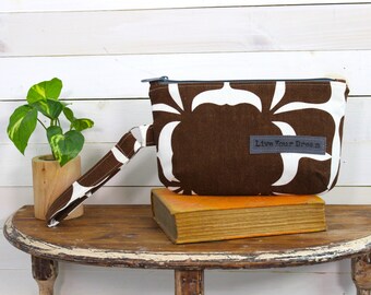 Upcycled Brown and White Zippered Wristlet