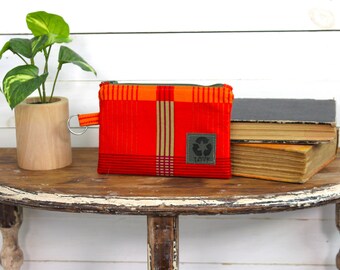 Upcycled Bright Orange Zippered Pouch