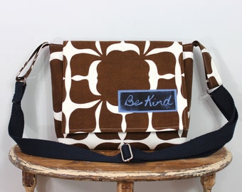 Upcycled Brown and White Patterned Messenger Bag