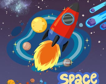 Libro da colorare sullo spazio per bambini: astronauti, razzi, pianeti (download digitale)