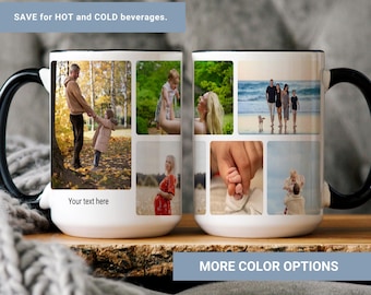 Custom Photo Collage Coffee Mug with personalization for couple, Anniversary and Family Moments