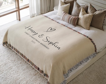 Personalized Anniversary Blanket,Custom Blanket for Couples, Gift for First Christmas, Anniversary Present, Wedding Gift