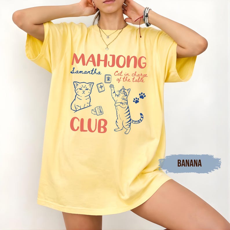Custom Mahjong Club Shirt, Personalized Cat Mahjong Tee, Funny Mahjong Gift for Women, Game Night Shirt image 7