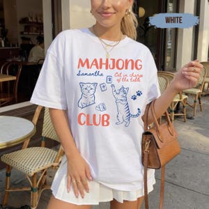 Custom Mahjong Club Shirt, Personalized Cat Mahjong Tee, Funny Mahjong Gift for Women, Game Night Shirt image 5