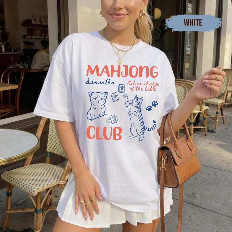 Custom Mahjong Club Shirt, Personalized Cat Mahjong Tee, Funny Mahjong Gift for Women, Game Night Shirt image 5