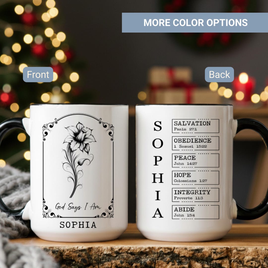 Personalized God Says I Am Mug, Custom Bible Verse Birth Flower Cup ...