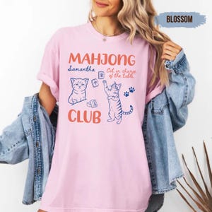 Custom Mahjong Club Shirt, Personalized Cat Mahjong Tee, Funny Mahjong Gift for Women, Game Night Shirt image 12