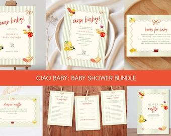 Paquete de Baby Shower Ciao: Plantillas editables con temática italiana