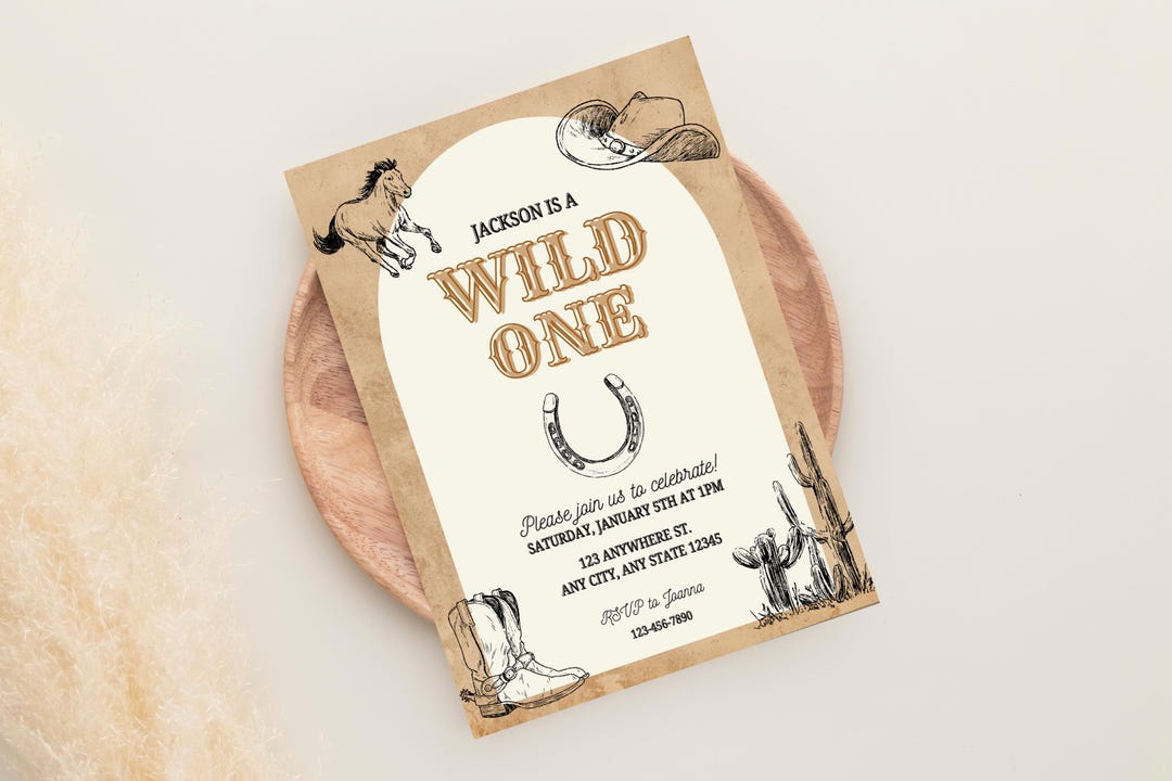 Western First Birthday Wild One Invitation: Boys Cowboy 1st Bday Theme ...