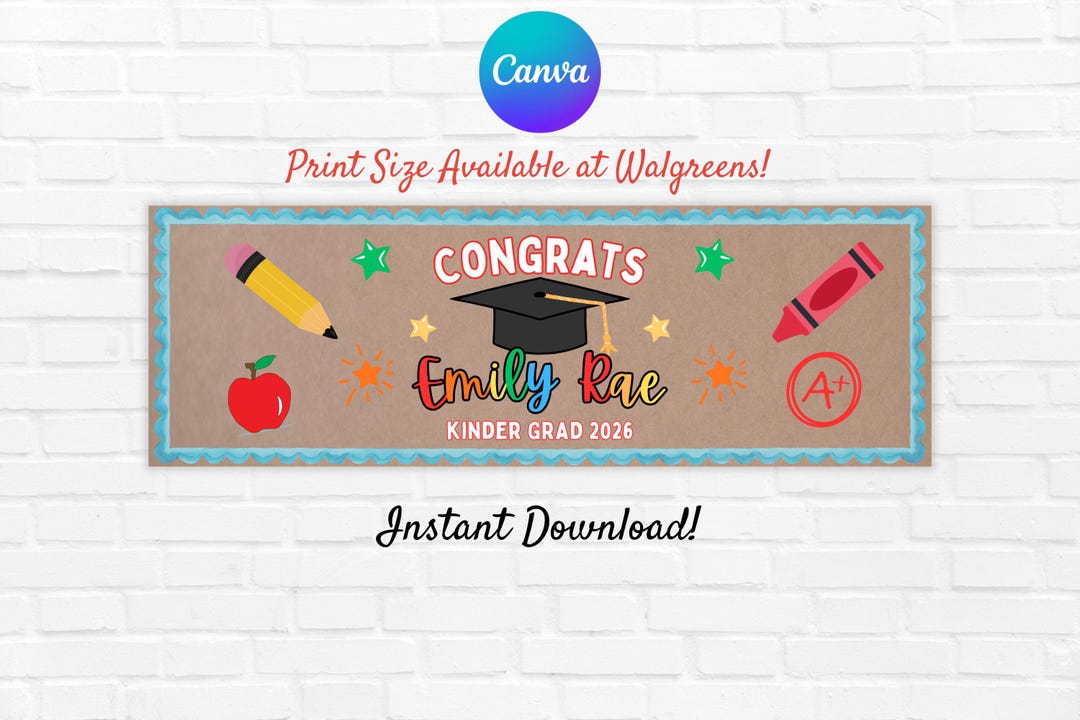 Kinder Graduation Sign Kinder Graduation Painted Banner Template: Editable Kraft Paper ...