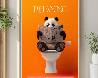 Quadro Su Tela 40x60 Cm Con Mucca Delle Highland Simpatica Sul WC - Stampa Umoristica Per Bagno, Cornice In Legno Inclusa, Pronta Da Appendere