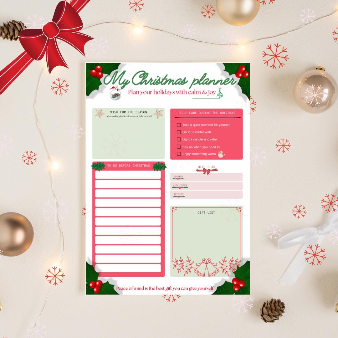 Planificador navideño imprimible: lista de tareas, regalos y menú ...