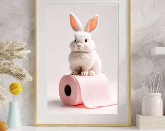 Lustiger Hasen Toiletten Print - Badezimmer Humor Wand Kunst