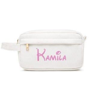 Custom Personalized Embroidered Corduroy Portable Mini Makeup Bag, Personalized Bridesmaid Gift, Toiletry Bag, Storage Bag, Gift for Her