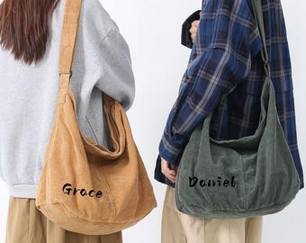 Custom Corduroy Crossbody Bag: Large Capacity Sling Bag with Zipper