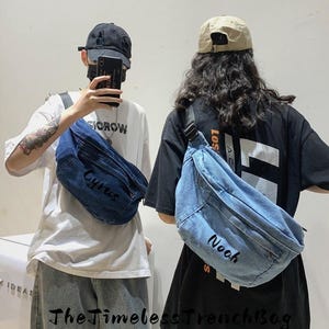 Kundenspezifische Herren-Denim-Crossbod-Tasche, Denim-Schultertasche, Schulter-Canvas-Denim-Tasche, Lässige Messenger-Tasche, Lässige Sling-Denim-Tasche, Geschenk für Sie