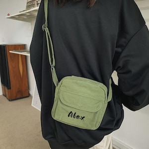 Customizable Canvas Crossbody Bag: Embroidered Initial Tote
