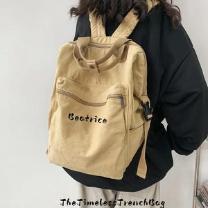 Personalized Canvas Backpack: Large Capacity Commuter Bag with Brass Buckle