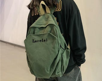 Customizable Canvas Backpack: High School Laptop Bag, Vintage Brass Hardware